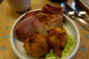 beef tongue with vinegar potato & green garlic