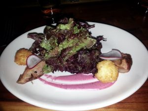 Lola Rosa Lettuce, Goat Cheese Fritters, Pear Beets