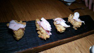 Crispy Oysters with cured pork and lemon