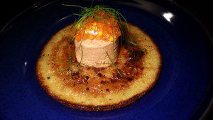 Smoked Arctic Char Fillettes with Trout Caviar, Hoecake, Sour Cream and Chive